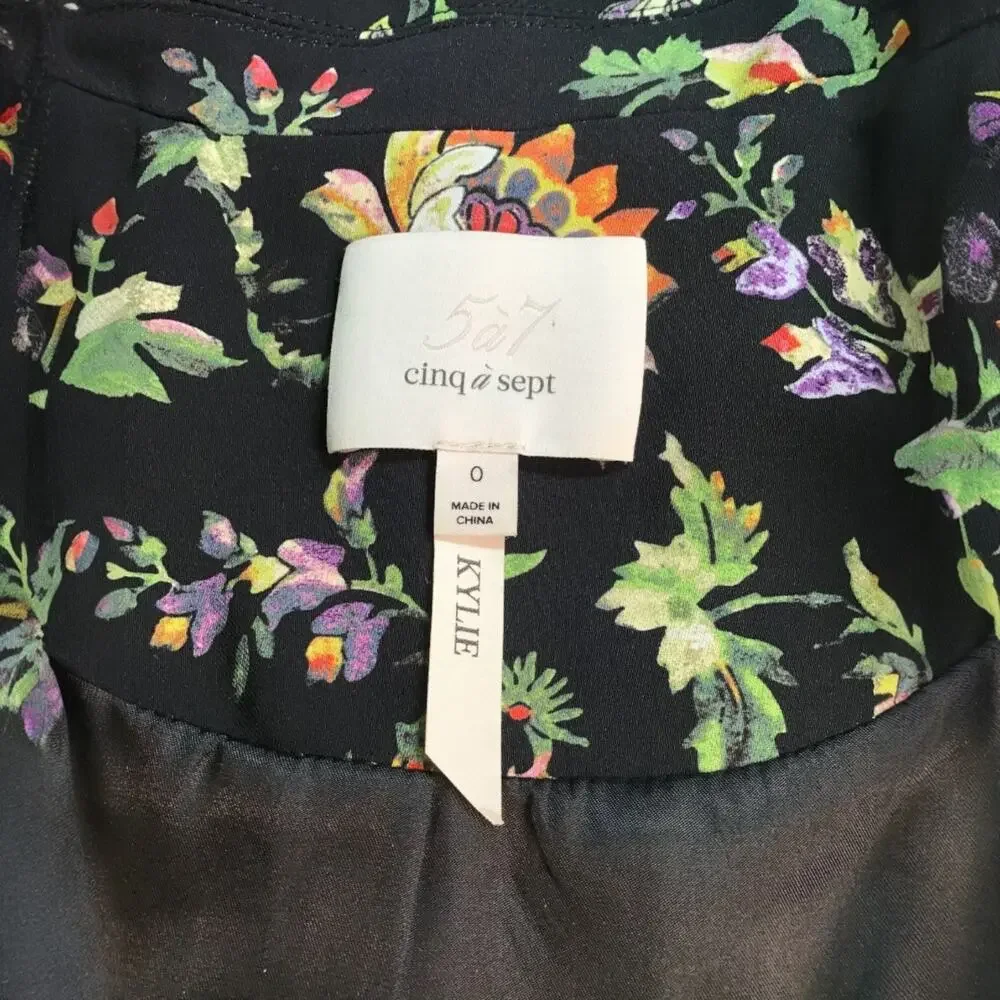Cinq a Sept Kylie Floral Blazer Size 0 Ruched 3/4 Sleeve Single Button Crepe